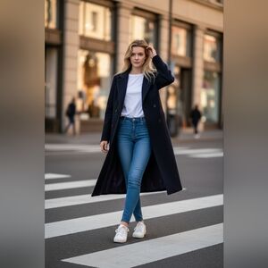 Forecaster of Boston Women Trench Winter Coat Long Pure Wool size 8 Navy Blue